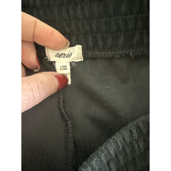 Aerie High Waisted Ribbed Flare Leggings Black Stretch Lounge Womens Large Tall - Picture 5 of 5